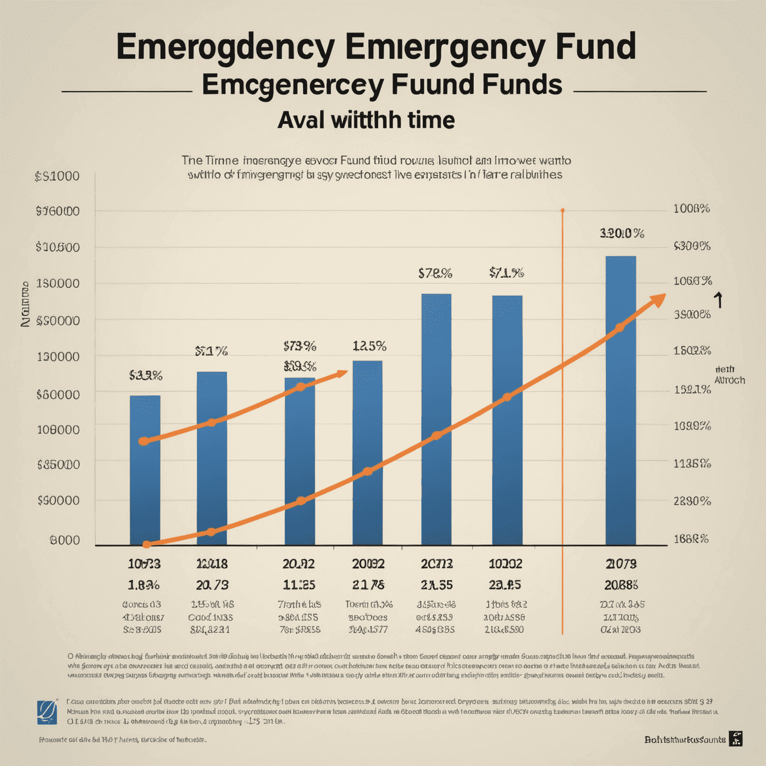 A graph showing the growth of an emergency fund over time, with milestones marked for 1, 3, and 6 months of expenses