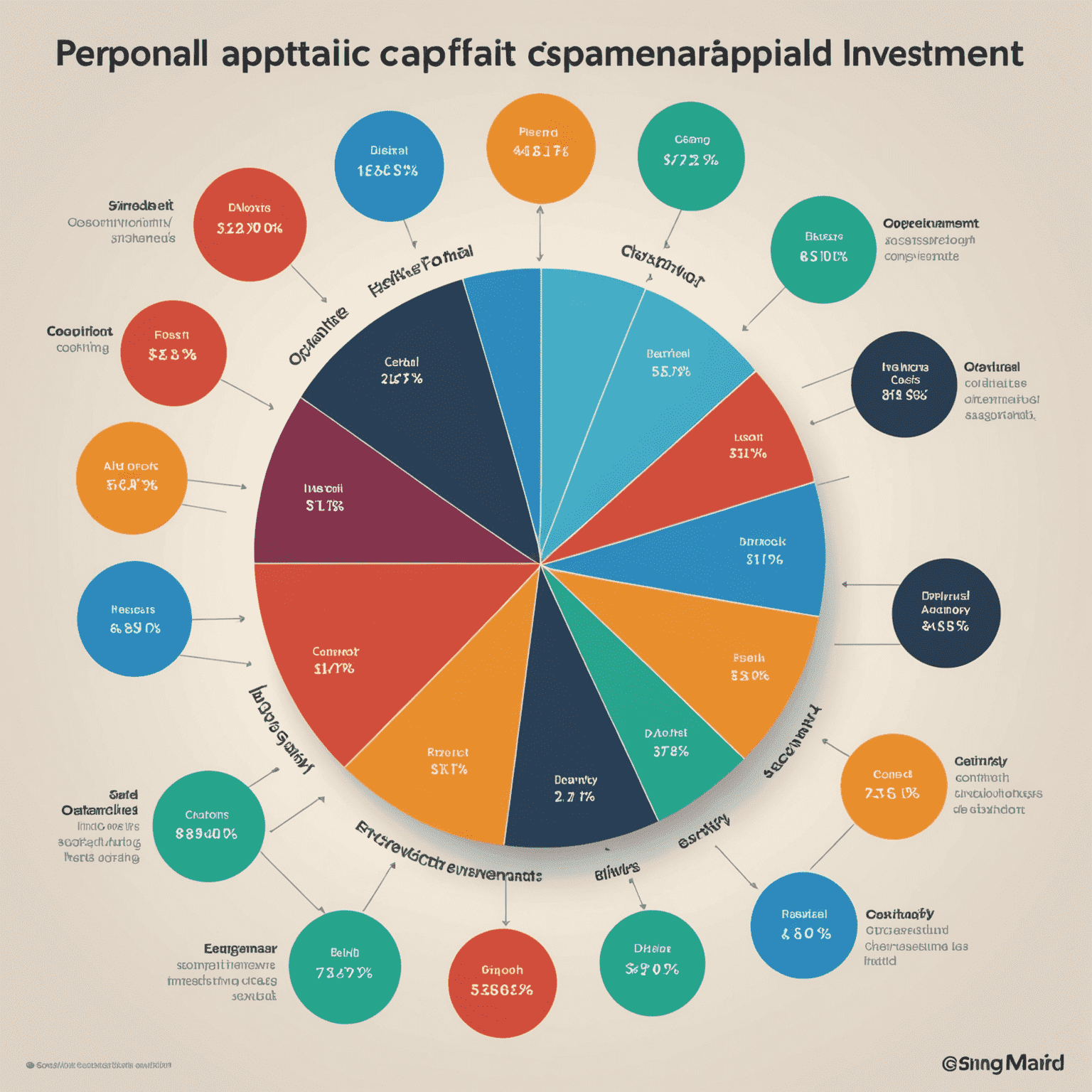 A detailed pie chart showing optimal allocation of personal capital across various savings and investment categories